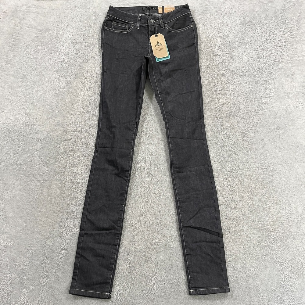 Prana Kayla Skinny Leg Jeans Womens 00 Black Denim Cotton Low Rise Dark Wash